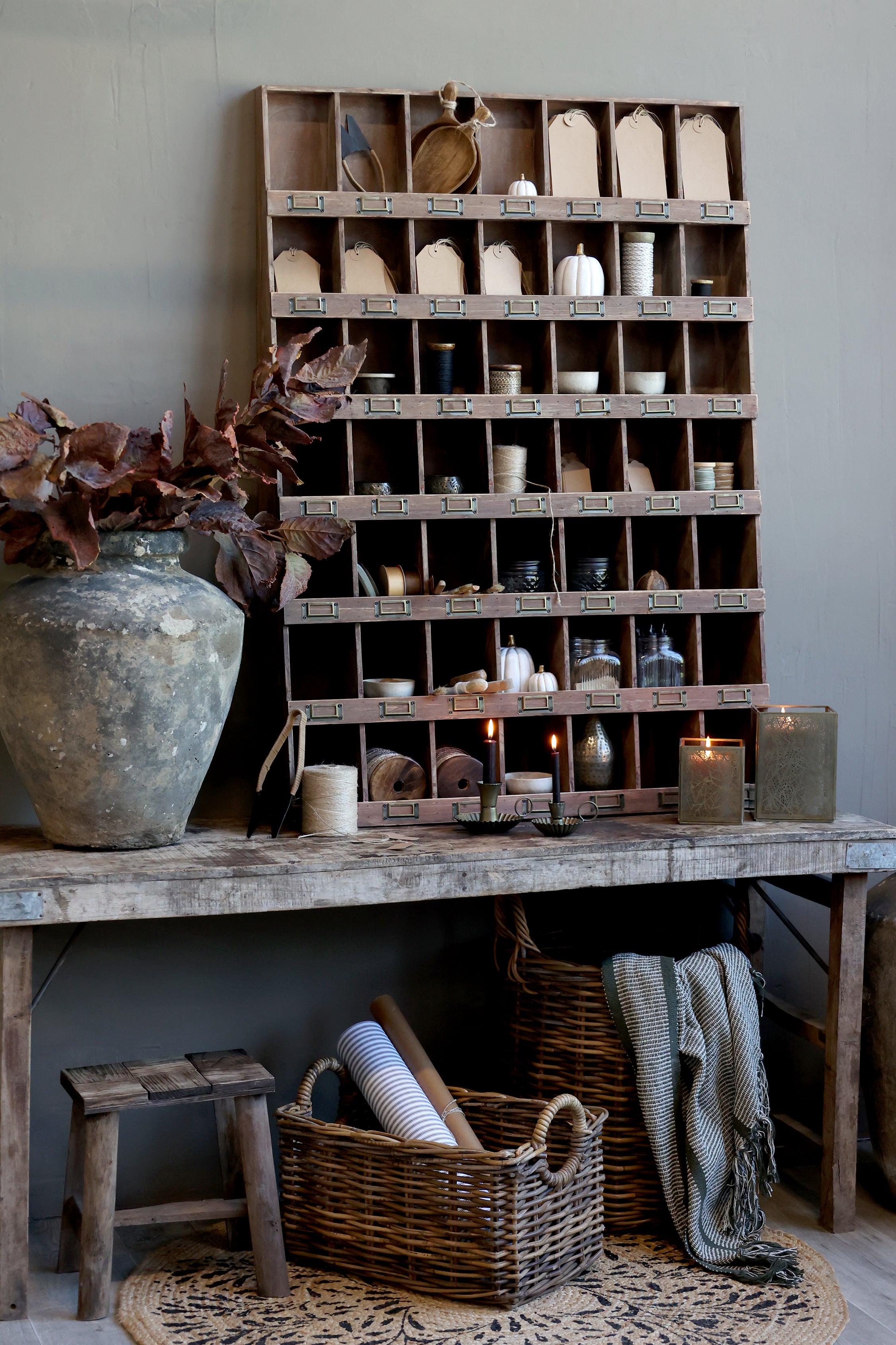 Bænk m. mønster på sæde, H33/L33/B24 cm natur by Chic Antique