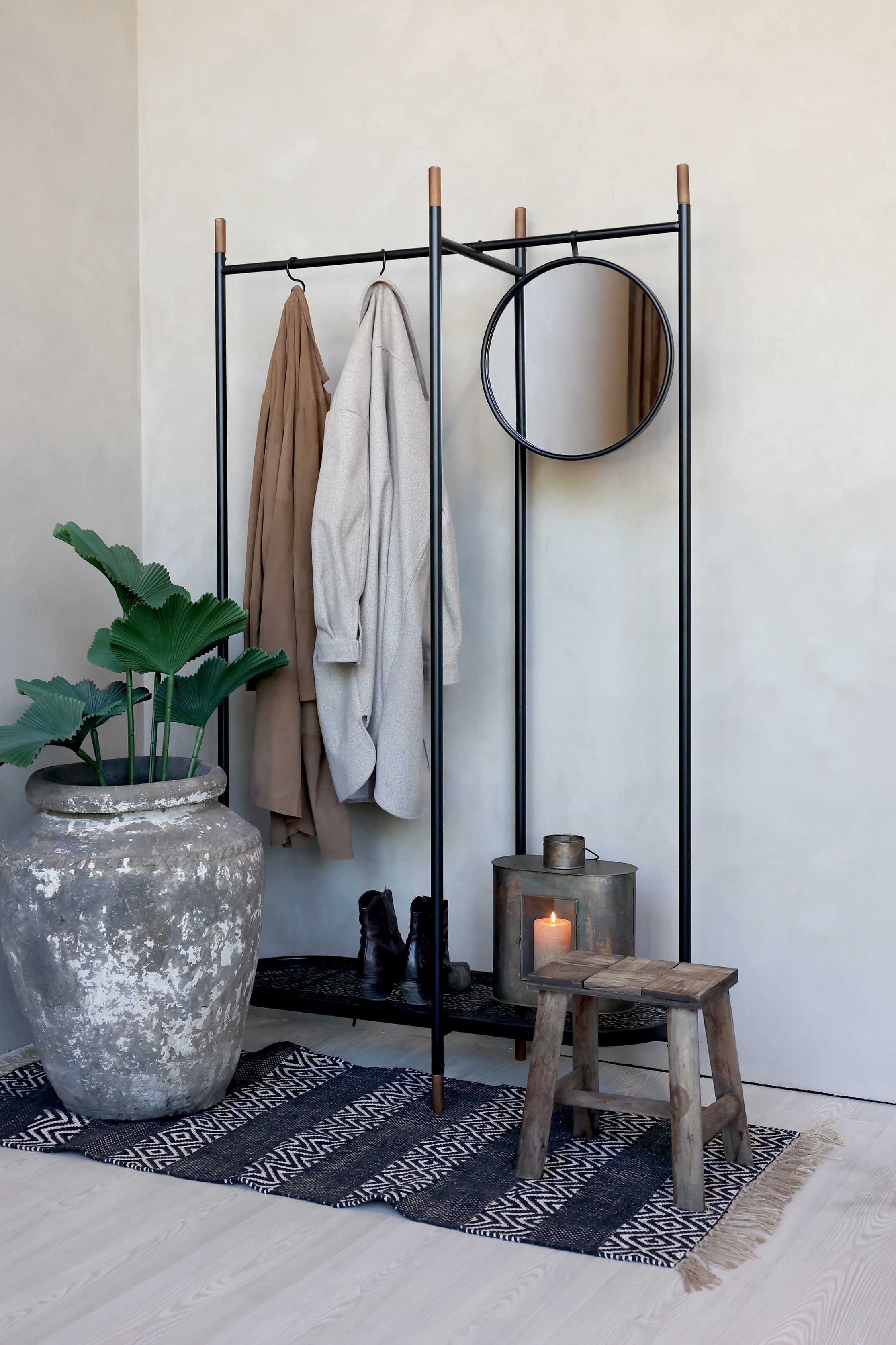 Bænk m. mønster på sæde, H33/L33/B24 cm natur by Chic Antique