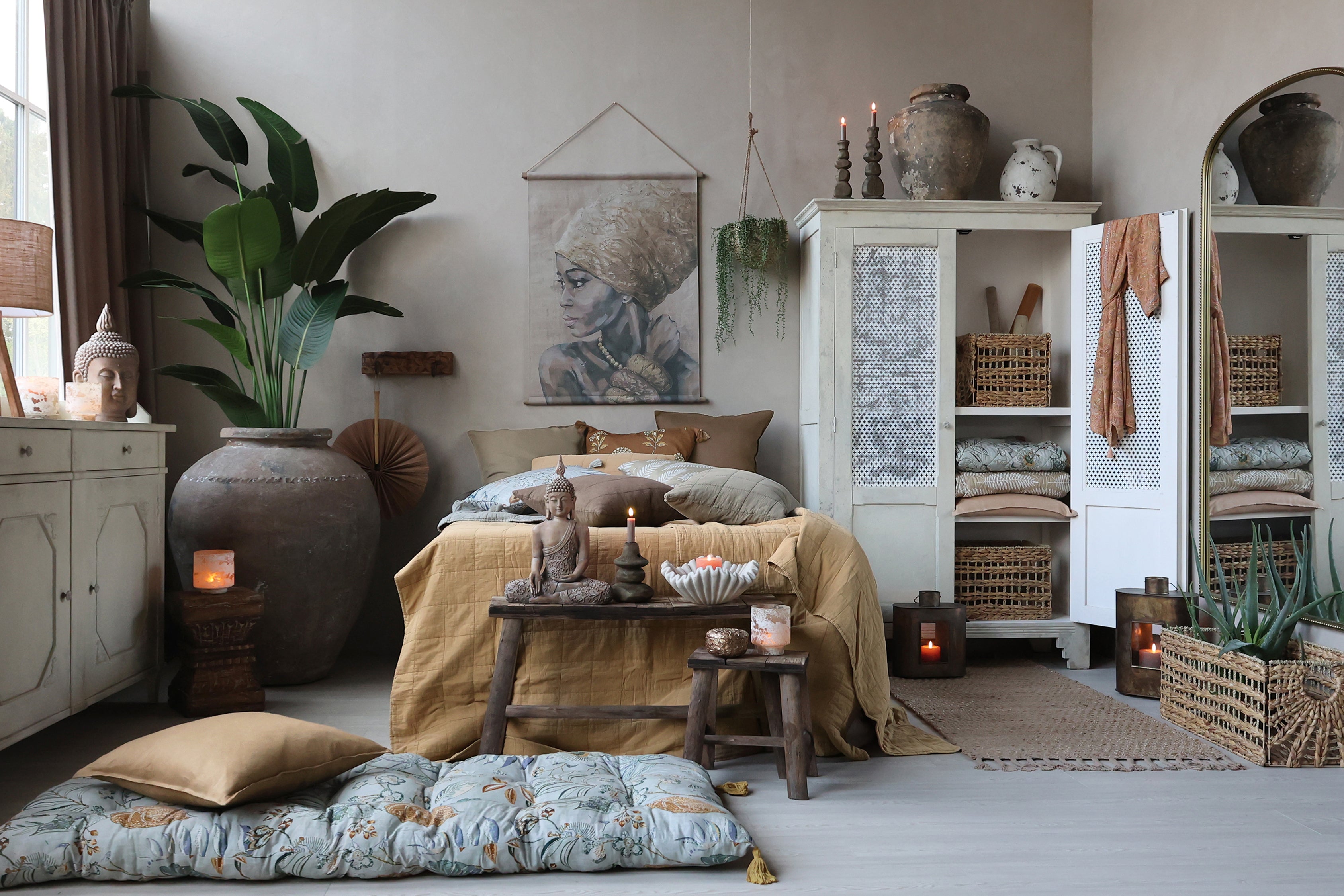 Bænk m. mønster på sæde, H45/L80/B24 cm natur by Chic Antique