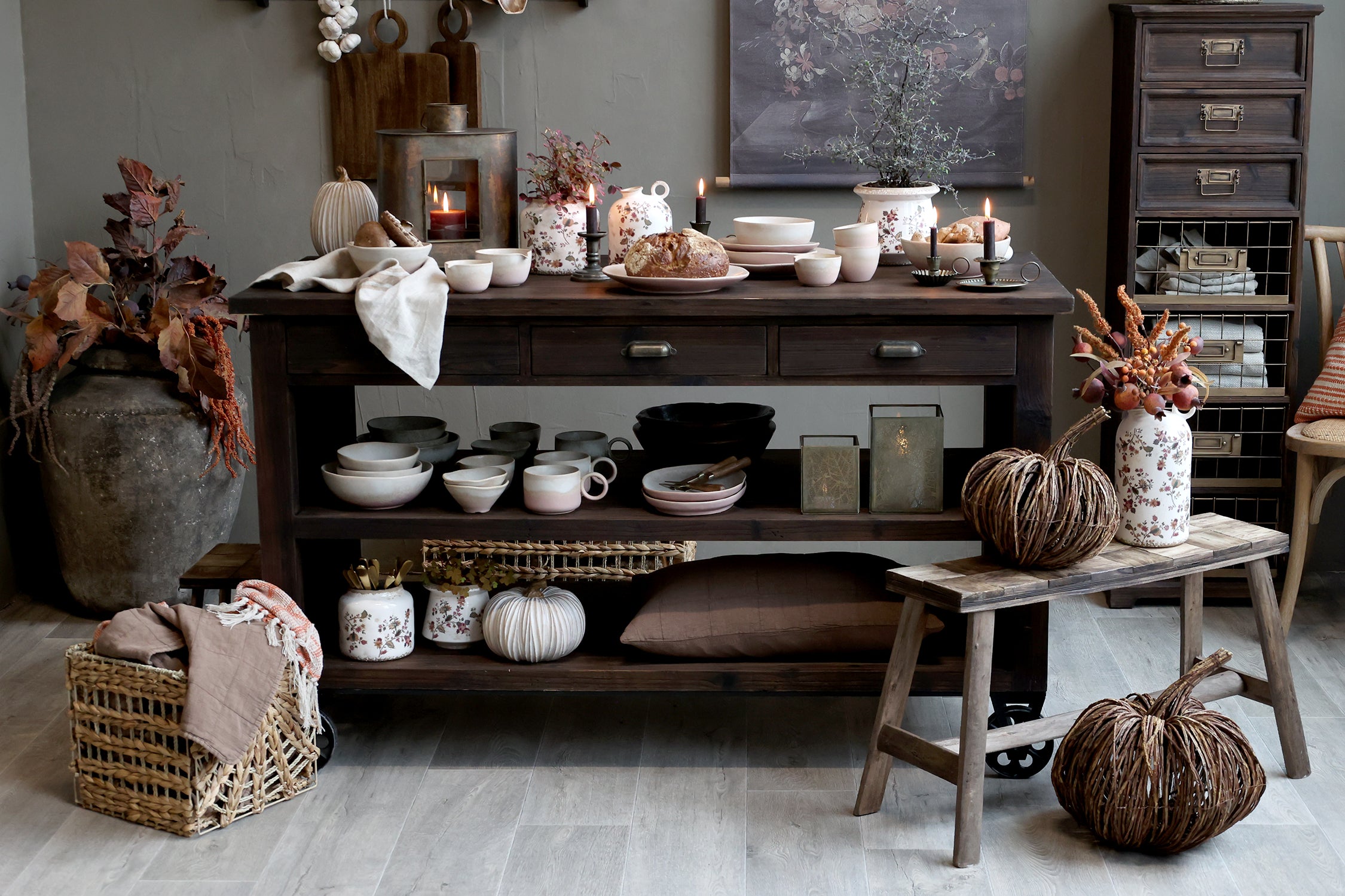 Bænk m. mønster på sæde, H45/L80/B24 cm natur by Chic Antique