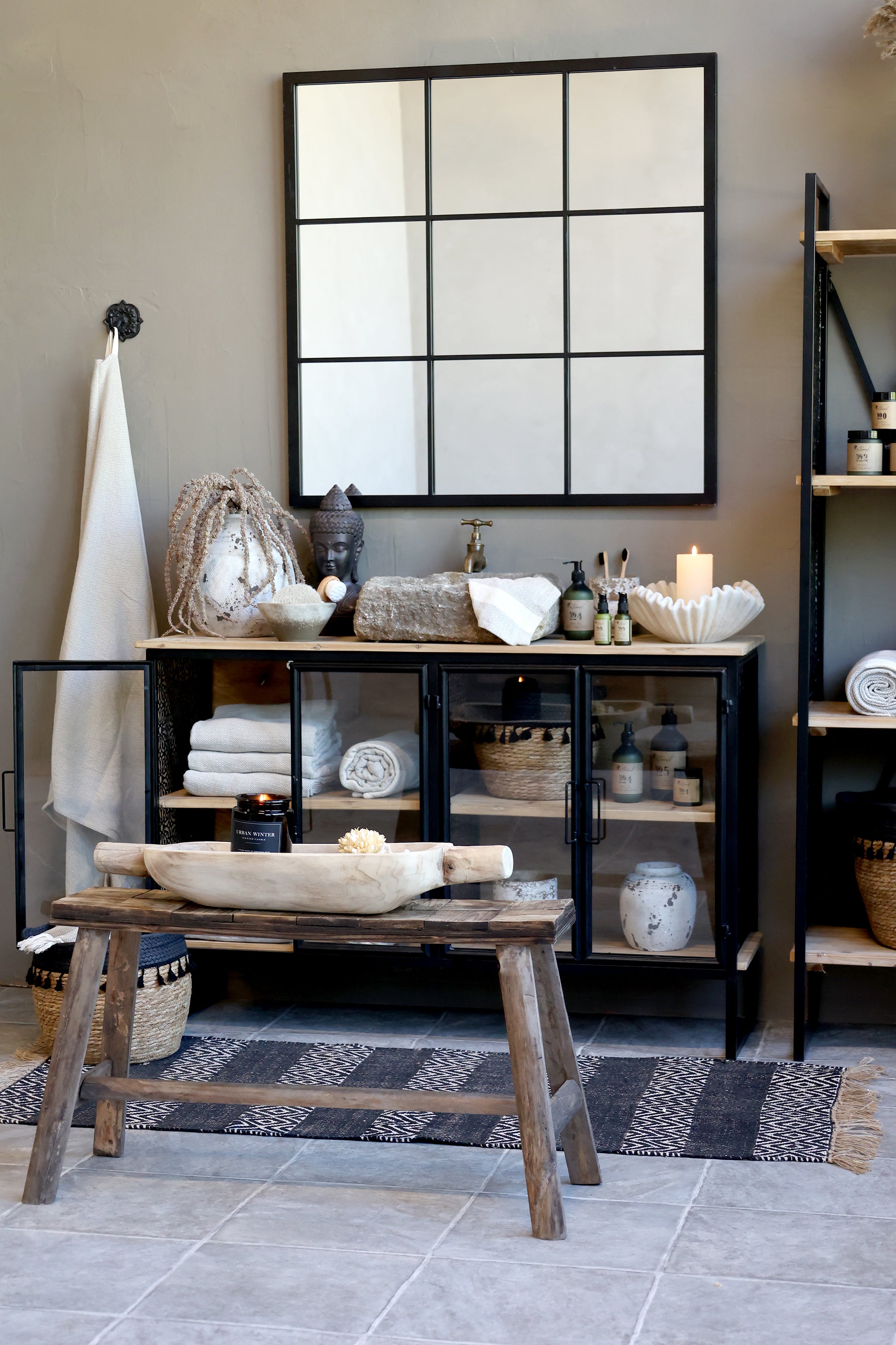 Bænk m. mønster på sæde, H45/L80/B24 cm natur by Chic Antique