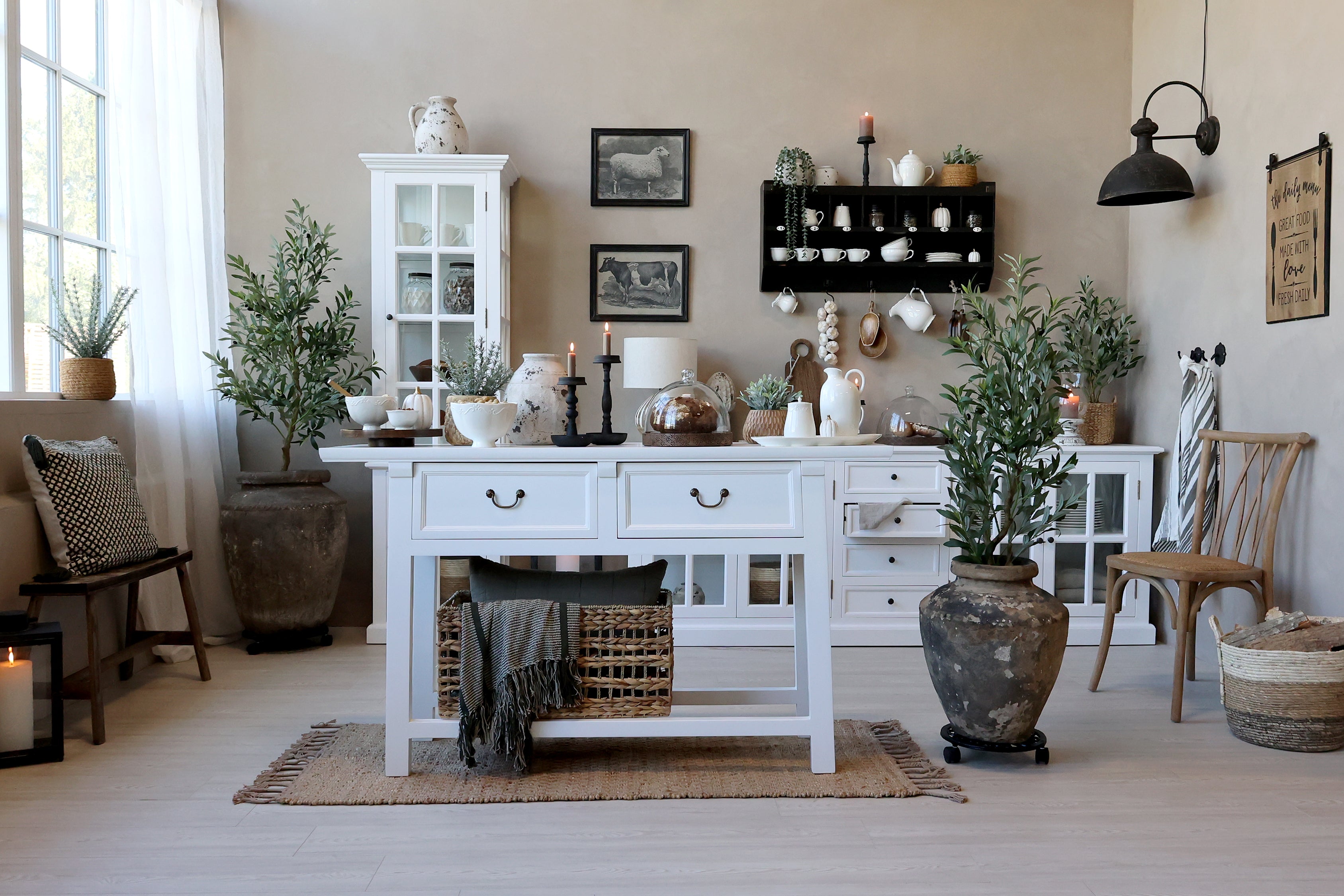 Bænk m. mønster på sæde, H45/L80/B24 cm natur by Chic Antique