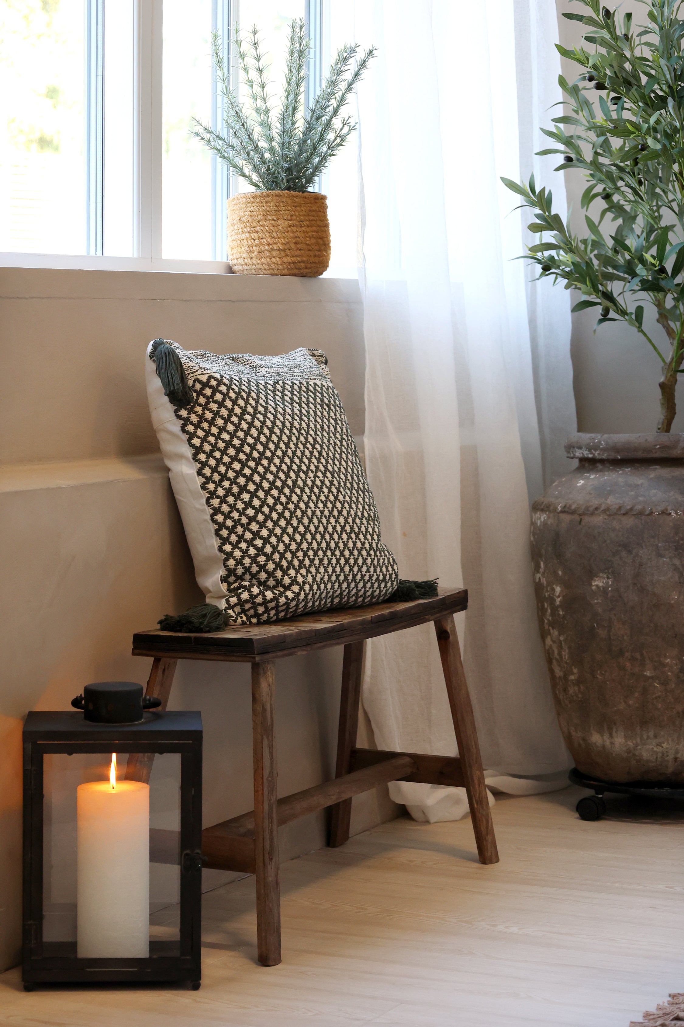 Bænk m. mønster på sæde, H45/L80/B24 cm natur by Chic Antique