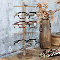 Display til briller m. 6 holdere, H42/L17/B14 cm mørk natur
