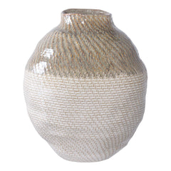 Vase i keramik Ø26 x 30,5 cm – Hvid/Grøn dekorativ gulvvase