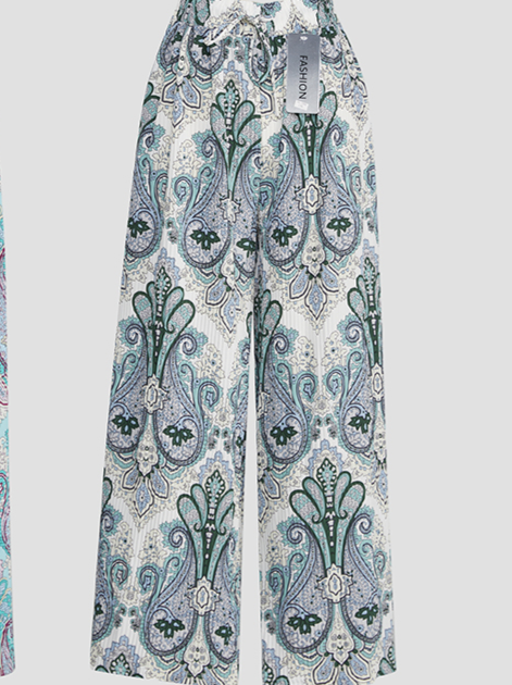 Plissé viddebukser med paisley print - Tilfældig farve by Krone 1