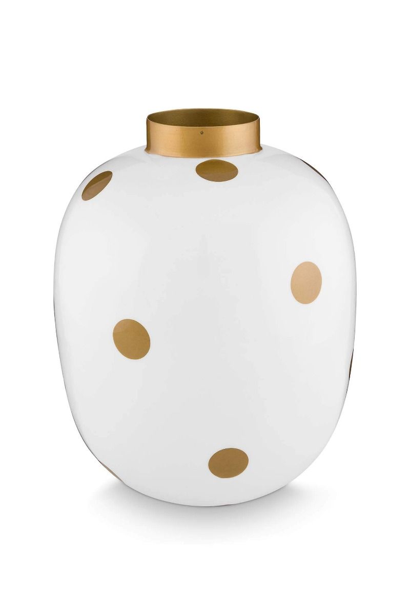 Vase med guld prikker H32 cm Elegant hvid keramikvase