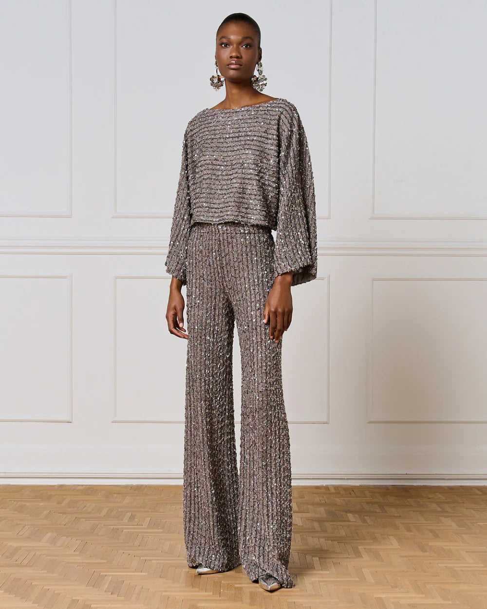 Access Bukser med vide ben og pailletter by Access Fashion