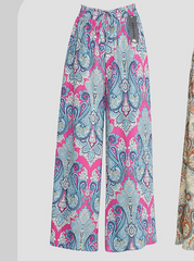 Plissé viddebukser med paisley print - Tilfældig farve by Krone 1