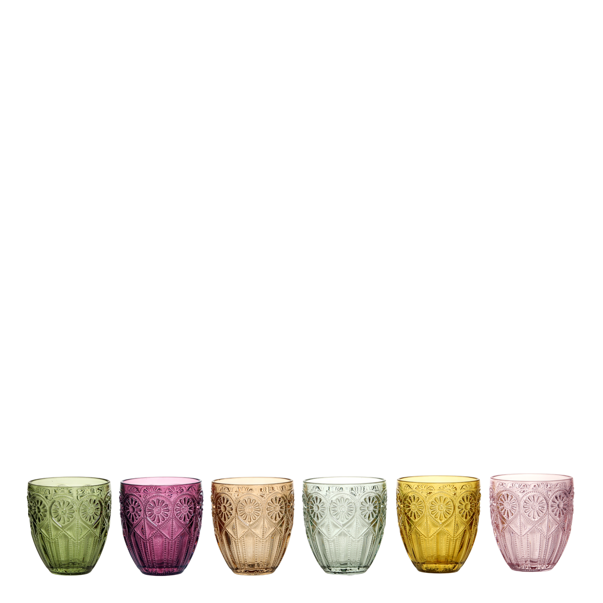 Saint-Émilion glas med mønster – H10/D8.5 cm, assorterede farver