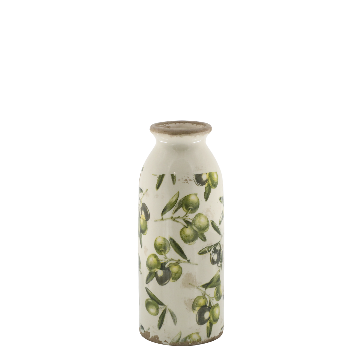 Olive Bottle m. olivenmønster 20x8 cm Cream