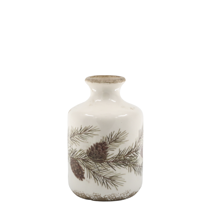 Flaske med granrankemotiv creme 17,5x11 cm by Chic Antique