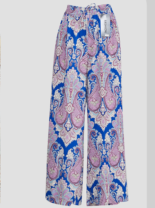 Plissé viddebukser med paisley print - Tilfældig farve by Krone 1