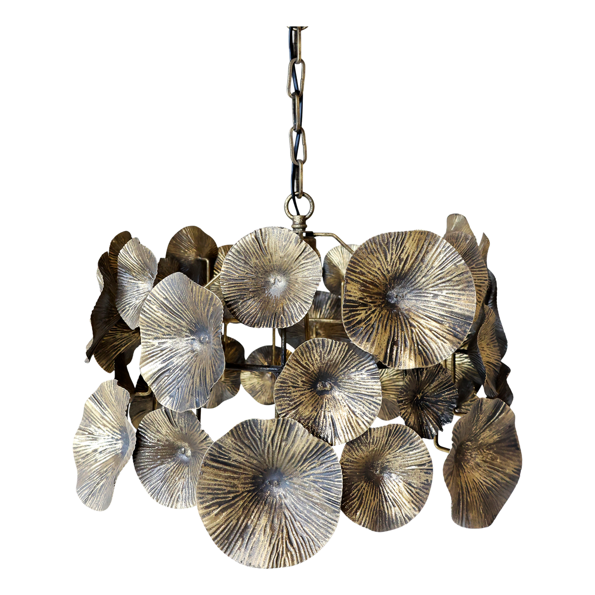Lampe m. blomsterdekor, H33/Ø51 cm antique messing