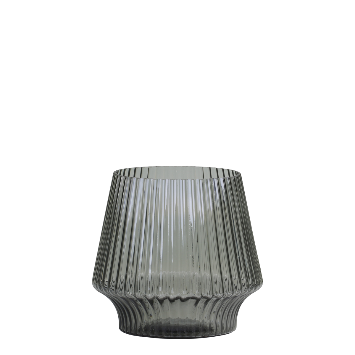 Vase med riller 17x17 cm Kullig grå