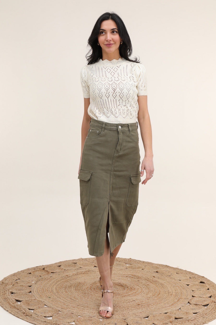 Denim cargonederdel med lommer by Krone 1