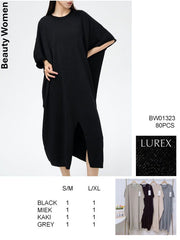 Oversize strikkjole med slids og lurex