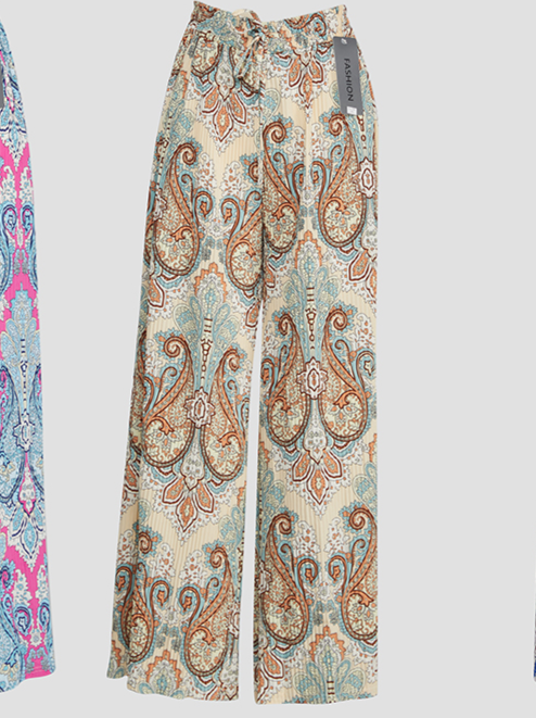 Plissé viddebukser med paisley print - Tilfældig farve by Krone 1