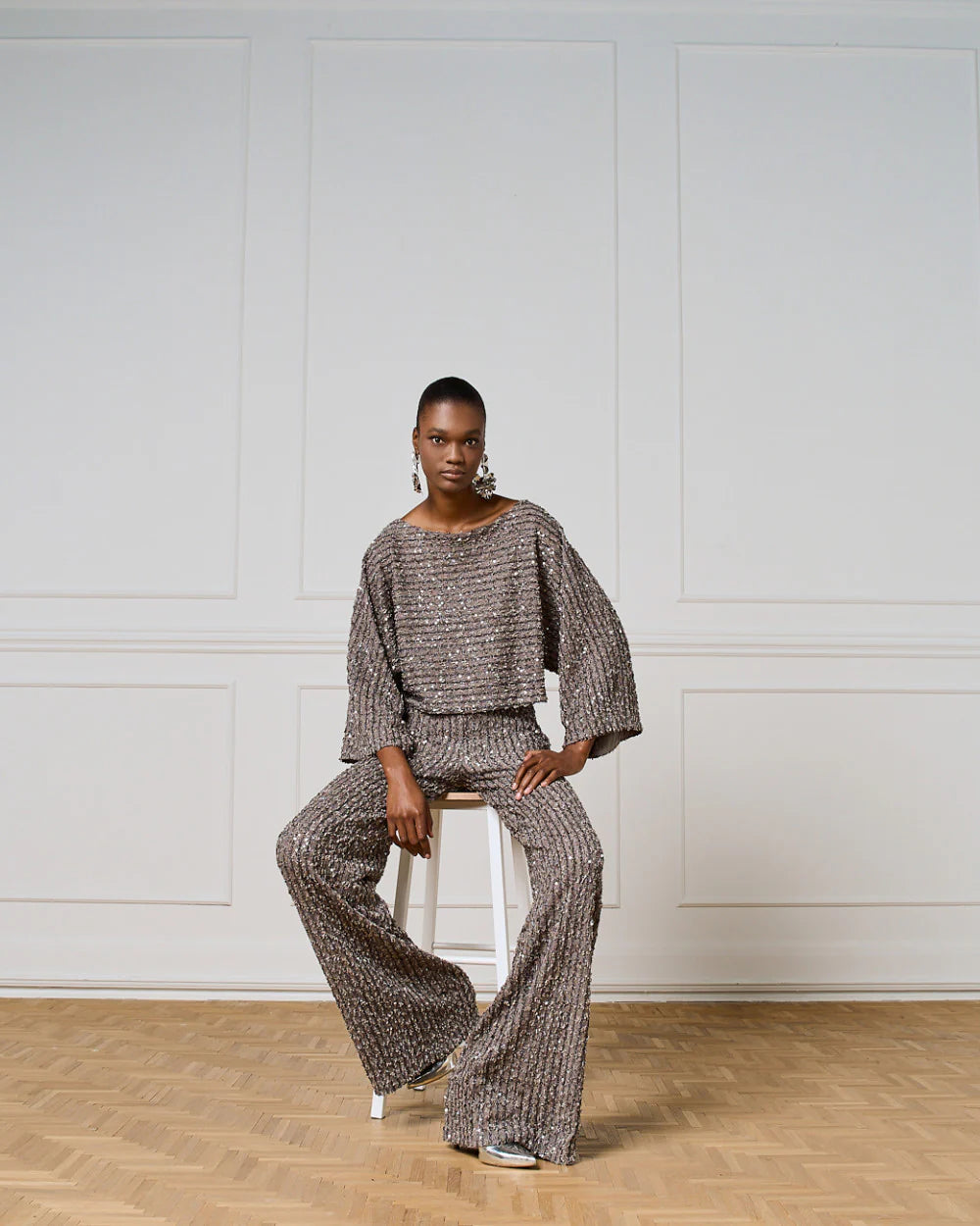 Access Bukser med vide ben og pailletter by Access Fashion