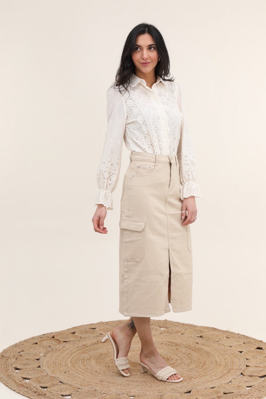 Denim cargonederdel med lommer by Krone 1