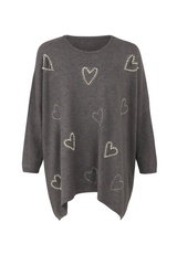 Oversize strik med bling hjerter - str. 38-48