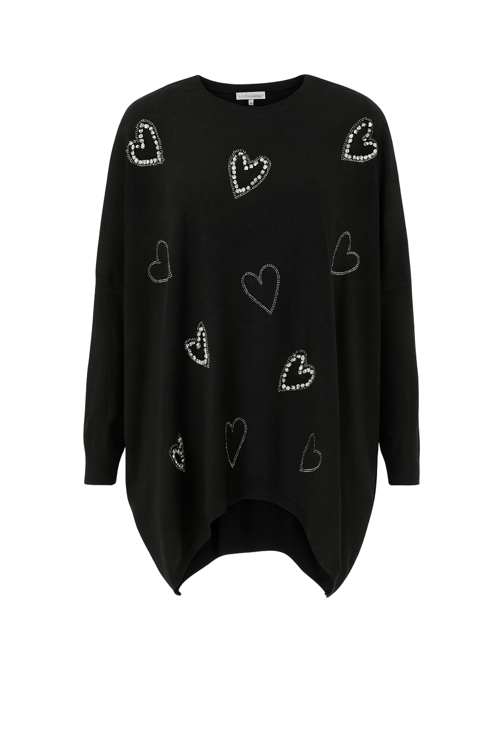Oversize strik med bling hjerter - str. 38-48