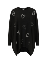 Oversize strik med bling hjerter - str. 38-48