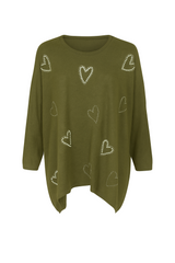 Oversize strik med bling hjerter - str. 38-48