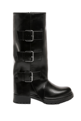 Sort lange støvler med fold og spænder