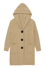 Kabelstrikket Cardigan Hætte - Brystmål 150cm