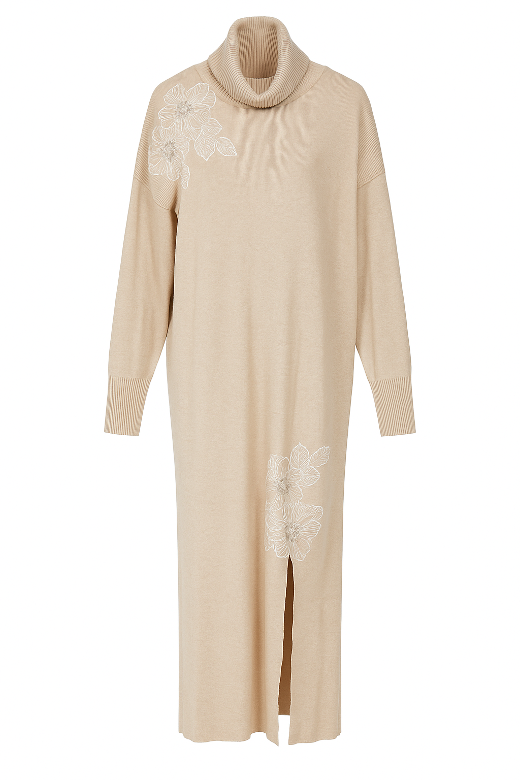 Strikkjole med broderi blomster