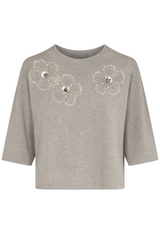 Striktrøje med blomster og bling