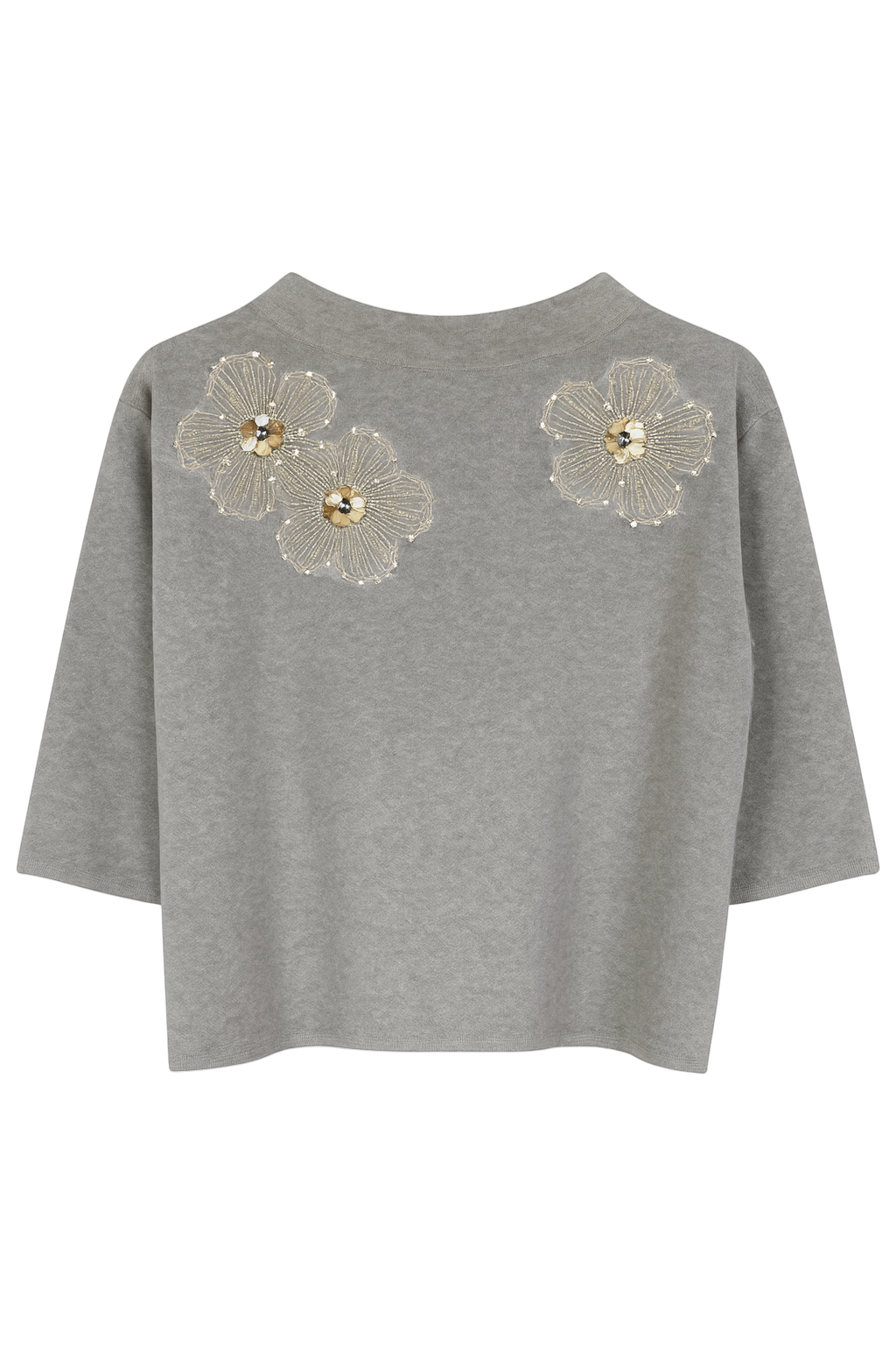 Striktrøje med blomster og bling