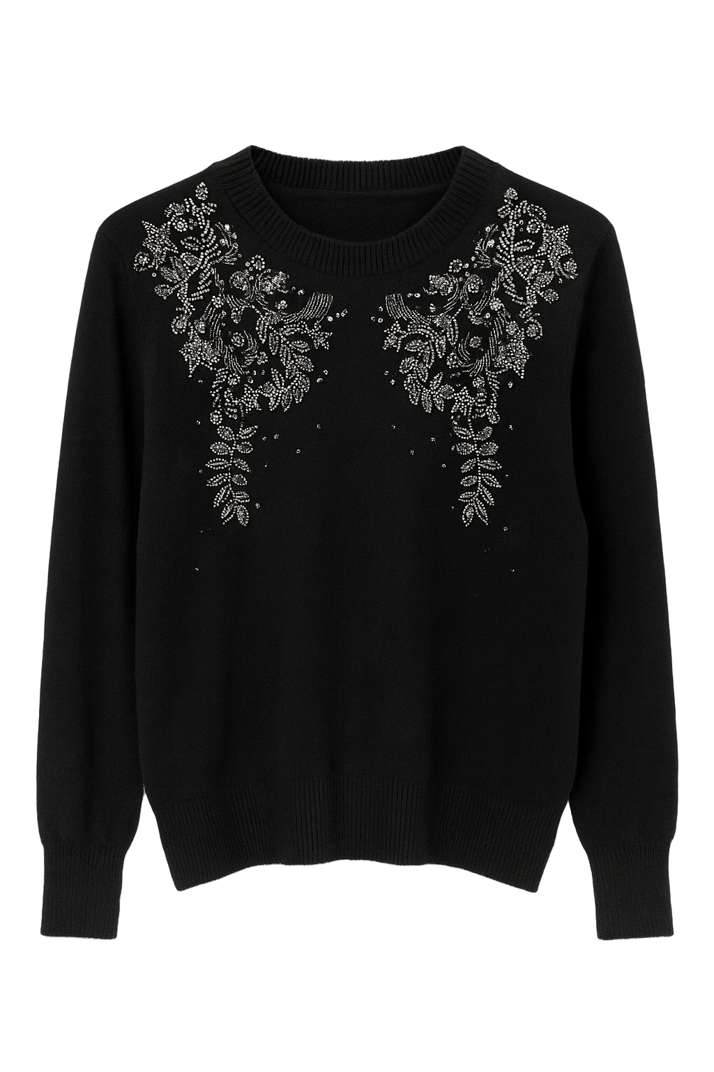 Striktrøje med broderi bling
