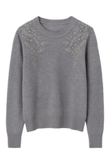 Striktrøje med broderi bling