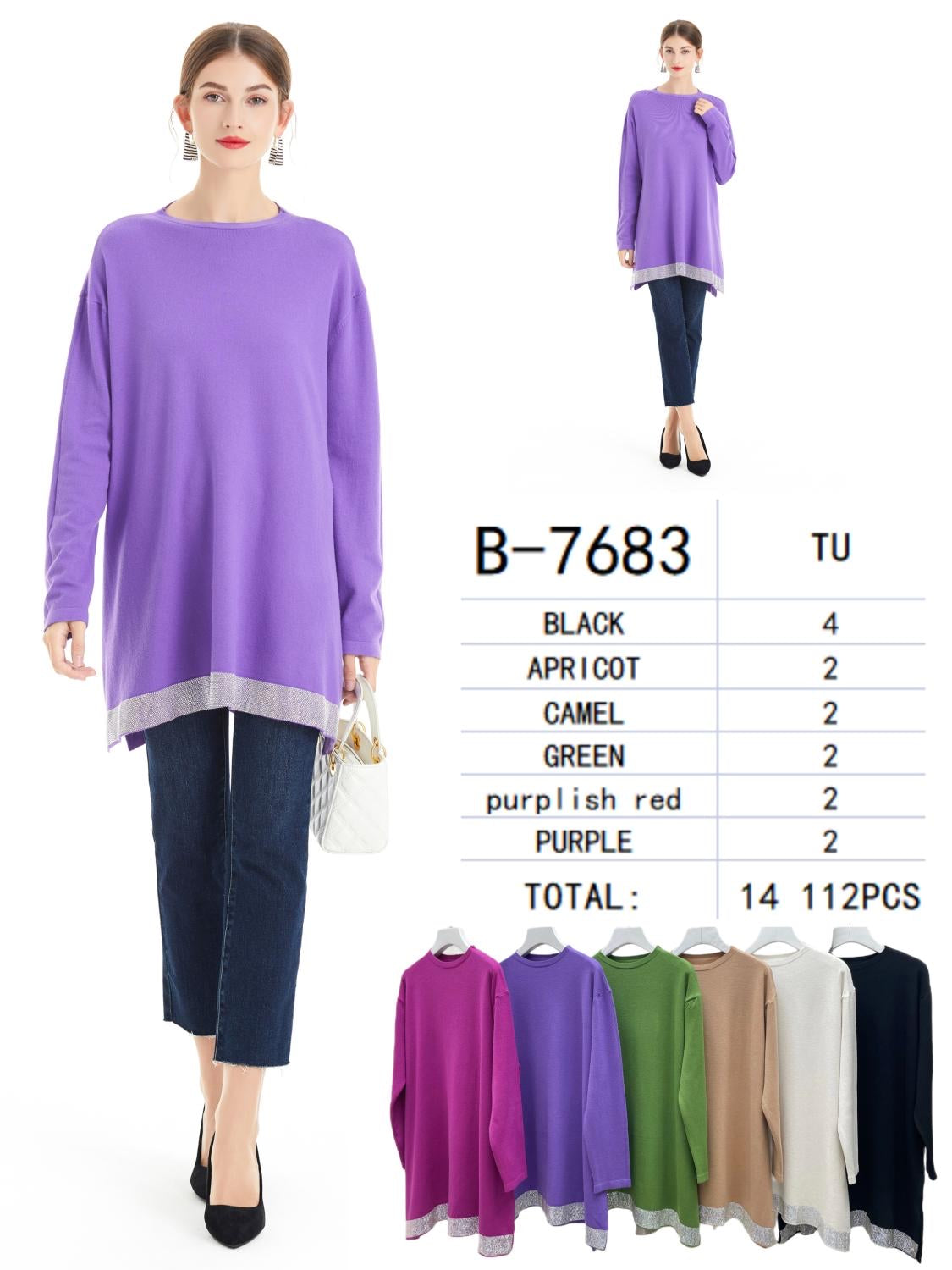 Strik med bling kant - Brystmål 130cm by Krone 1