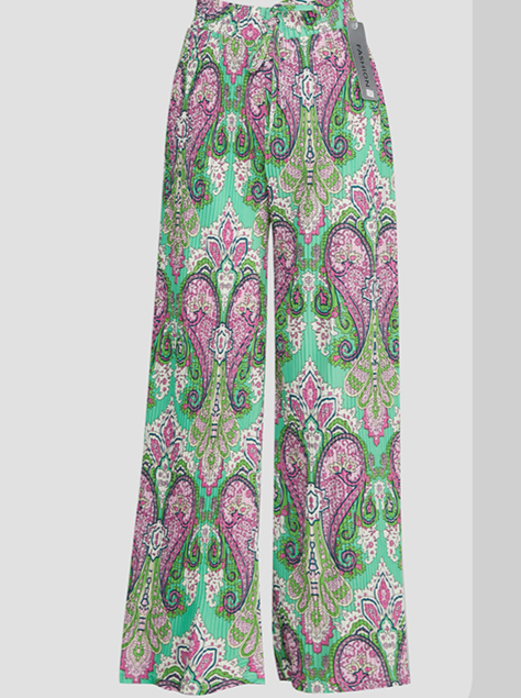 Plissé viddebukser med paisley print - Tilfældig farve by Krone 1