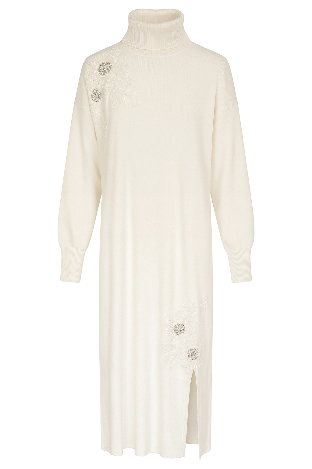 Strikkjole med broderi blomster
