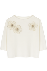 Striktrøje med blomster og bling