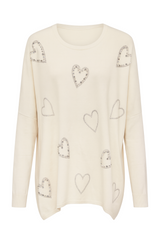 Oversize strik med bling hjerter - str. 38-48