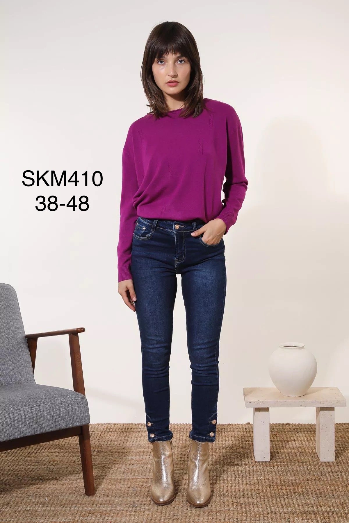 Jeans med guldknapper ved ankel by Krone 1