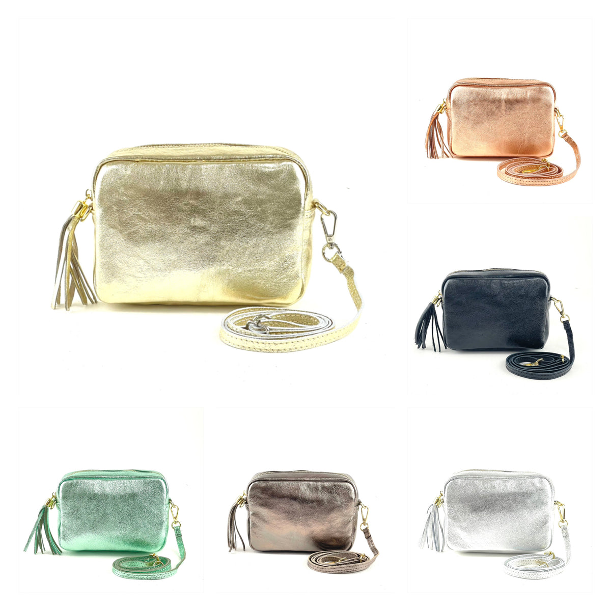 Metallic crossbody taske med frynselynlås by Krone 1