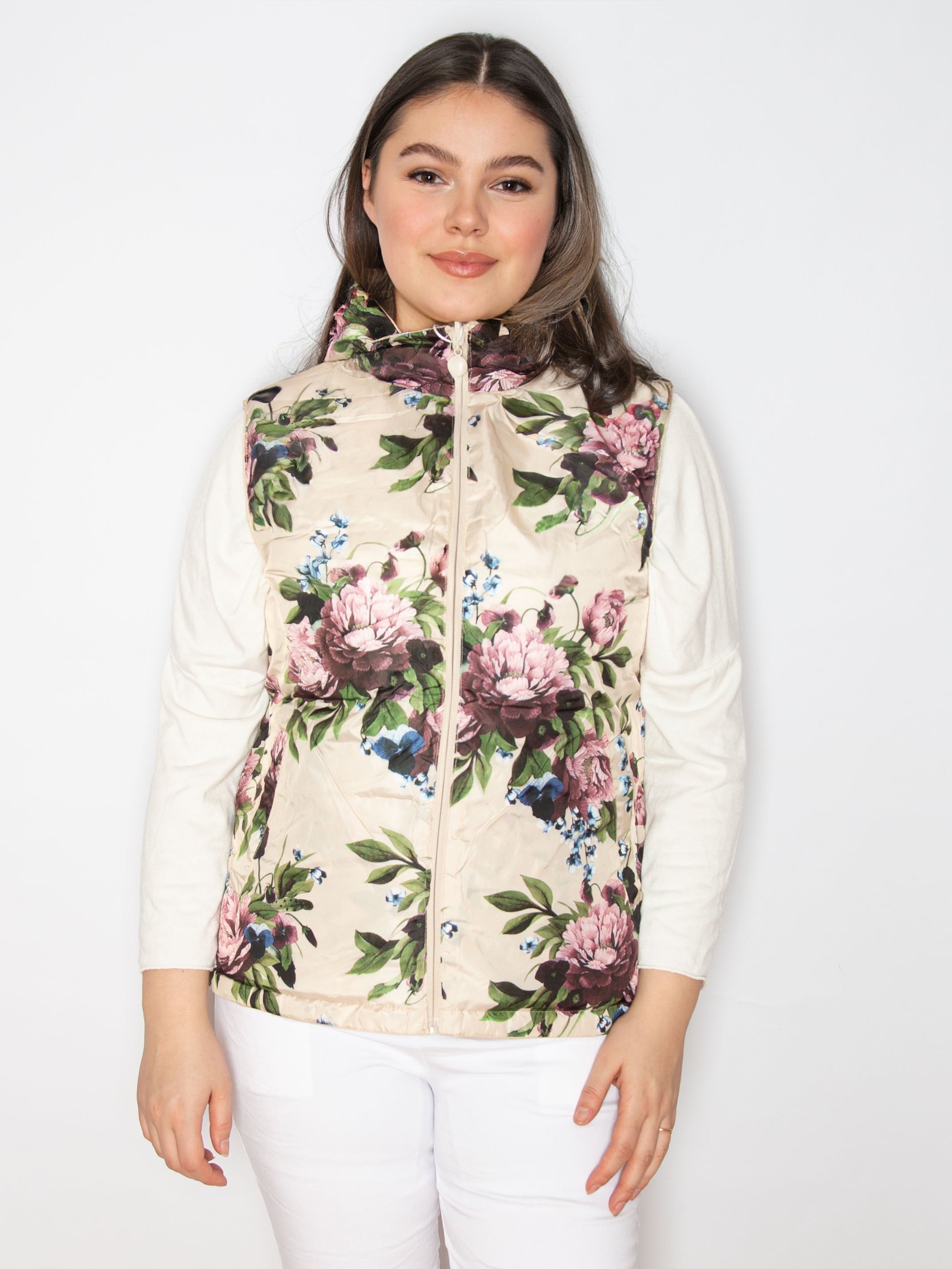 Vendbar vest med blomster print