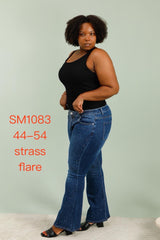 Flare jeans med bling regn darkwash plus size by G-Smack