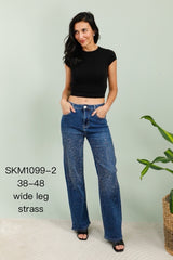 Wideleg jeans med blingregn darkwash