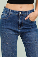 Wideleg jeans med firkantet bling darkwash