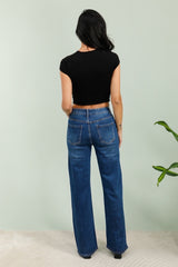 Wideleg jeans med blingregn darkwash
