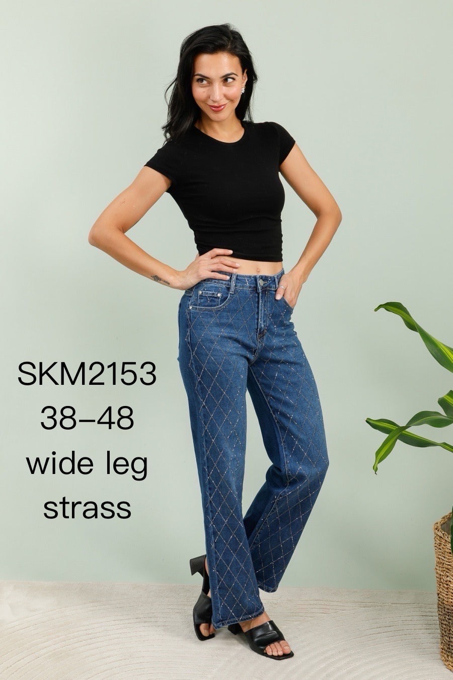 Wideleg jeans med bling knapper darkwash