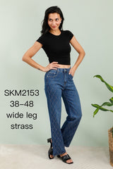 Wideleg jeans med bling knapper darkwash