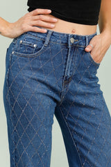 Wideleg jeans med bling knapper darkwash